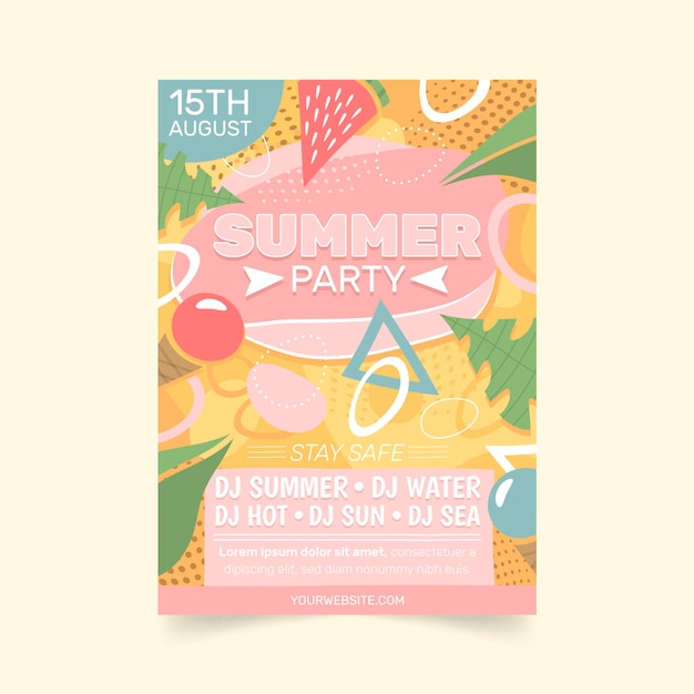 Vector hand drawn summer party vertical poster template