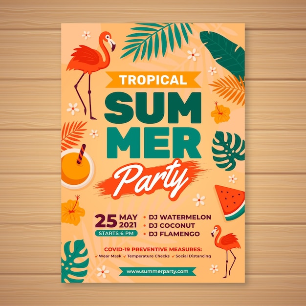 Vector hand drawn summer party vertical poster template