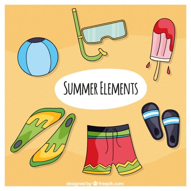 Vector hand drawn swimsuit and summer elements