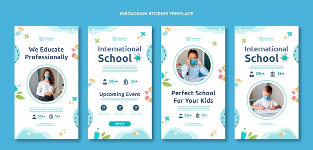 Vector hand drawn texture international school instagram stories collection