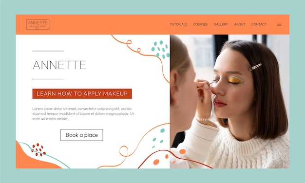 Hand drawn texture makeup artist landing page template