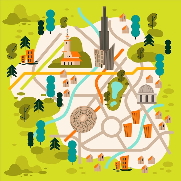 Vector hand drawn town map illustration