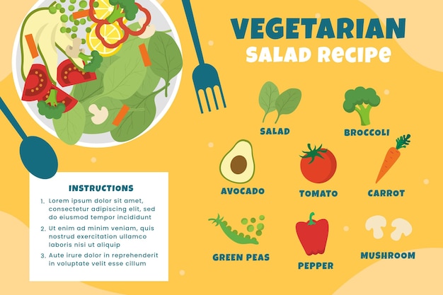 Hand drawn vegetarian salad recipe