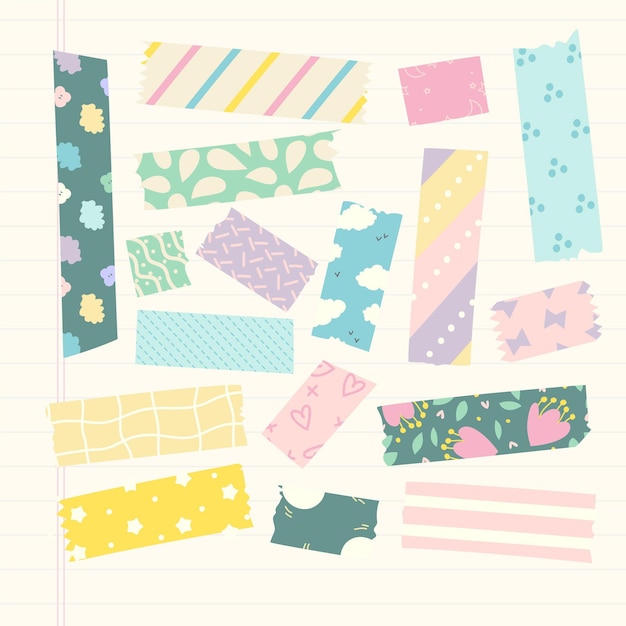 Vector hand drawn washi tape collection