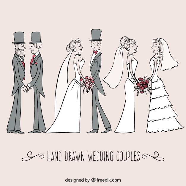 Hand drawn wedding couples