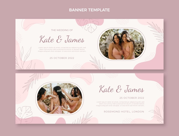 Vector hand drawn wedding horizontal banners