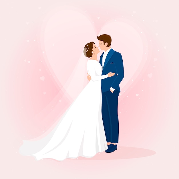 Hand drawn wedding newlyweds with heart