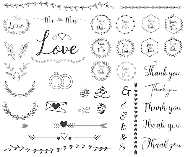 Vector hand drawn wedding ornaments