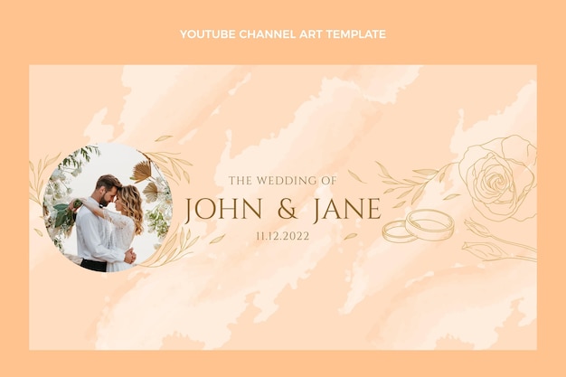 Vector hand drawn wedding youtube channel art