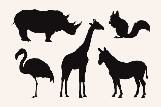 Hand drawn wild animals silhouette