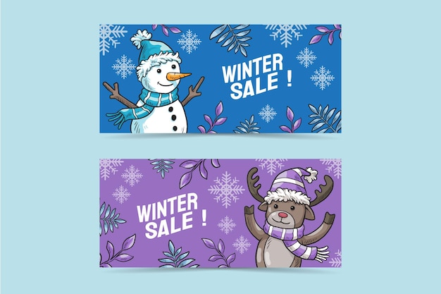 Hand drawn winter sale banners