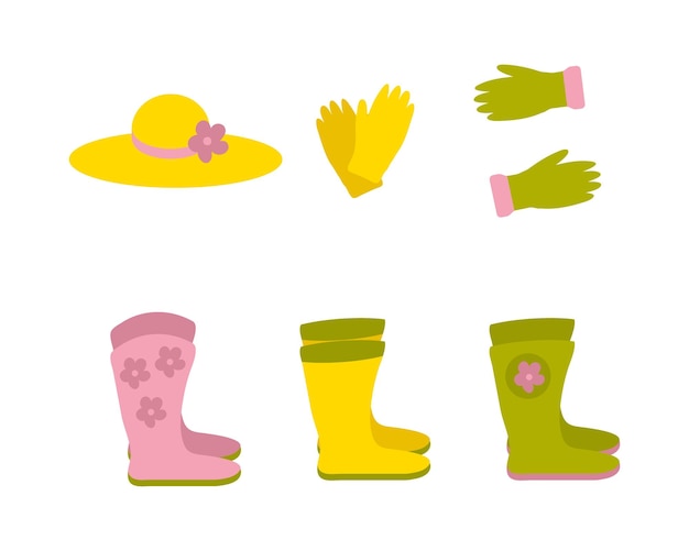 Vector hand drawn workwear for gardening clipart collection clothes for the garden flat set