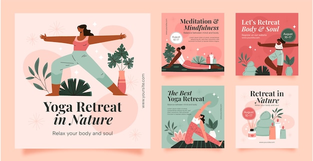 Hand drawn yoga retreat instagram posts