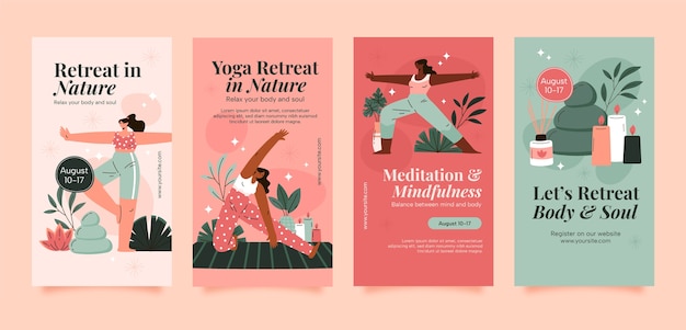 Hand drawn yoga retreat instagram stories