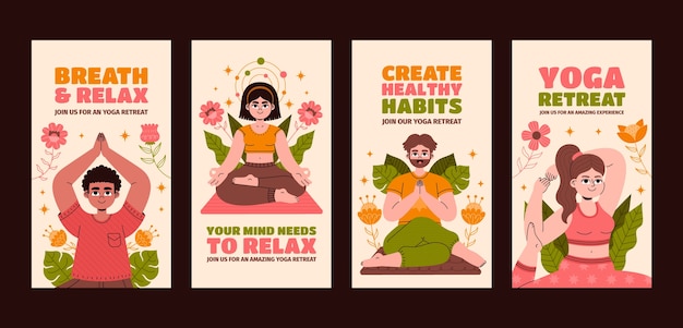 Hand drawn yoga retreat instagram stories