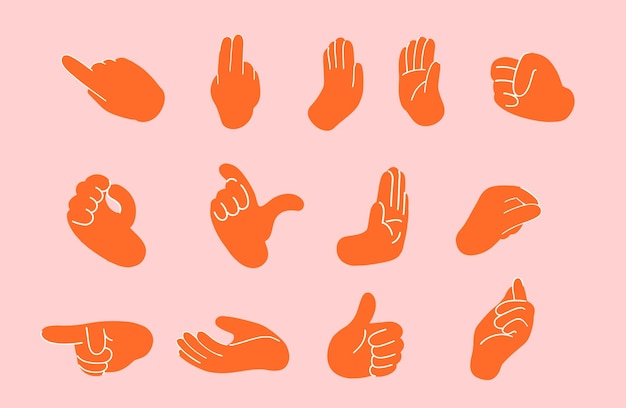 Vector hand gestures non verbal communication flat color icon set