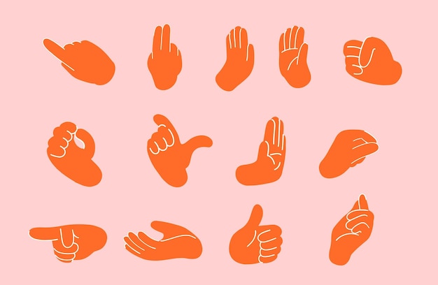 Hand gestures non verbal communication flat color icon set