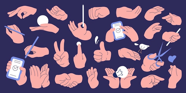 Vector hand gestures package set flat vector illustration design
