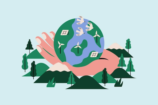 Vector hand holding the globe in eco friendly concept vector illustration