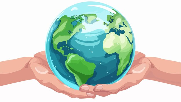 Vector a hand holding a globe with the words world on it