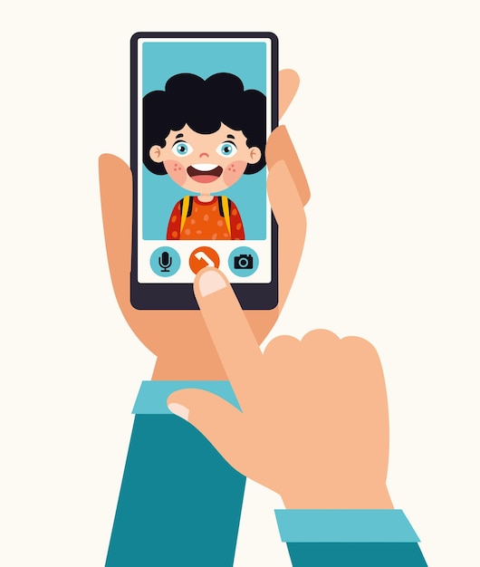 Vector hand holding a mobile phone