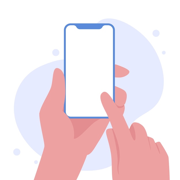 Vector hand holding smartphone vertically with blank screen vector illustration phone with empty screen phone mockup app interface design elements