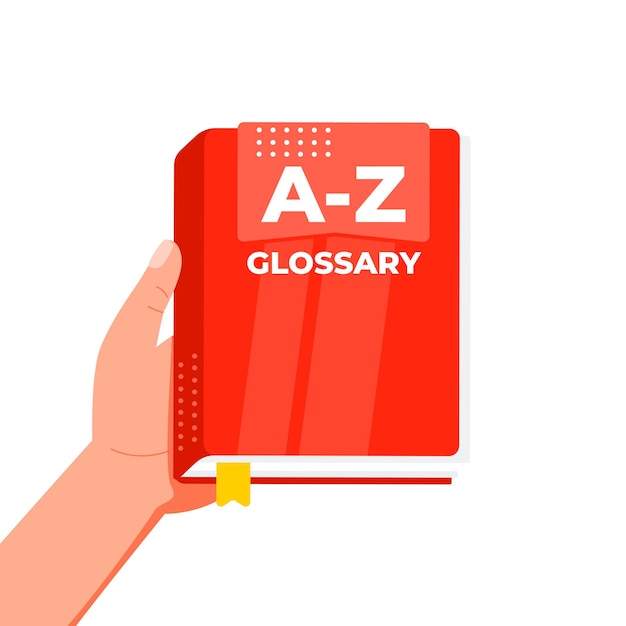 Vector hand holding a to z glossary red book