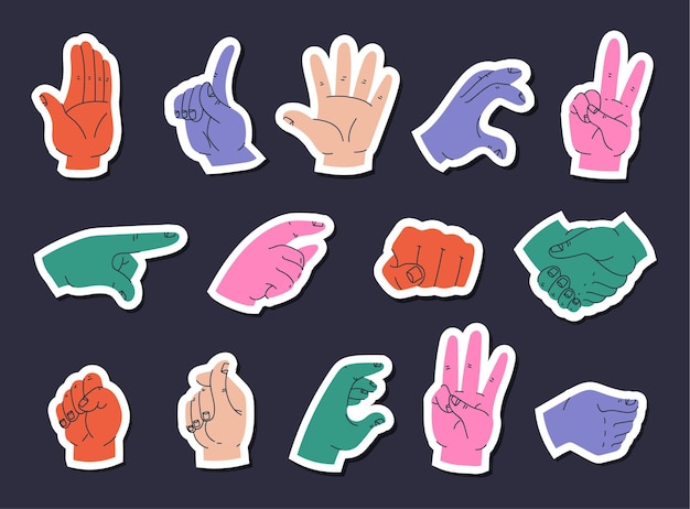 Vector hand ok thumb finger up gesture retro sign isolated set flat graphic design illustration