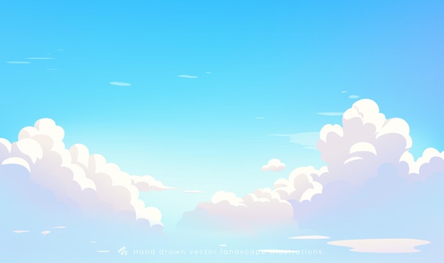 Hand painted sky illustration blue sky and colorful cloud background