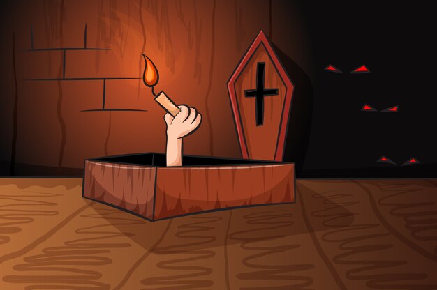 Hand with candle dark illustration