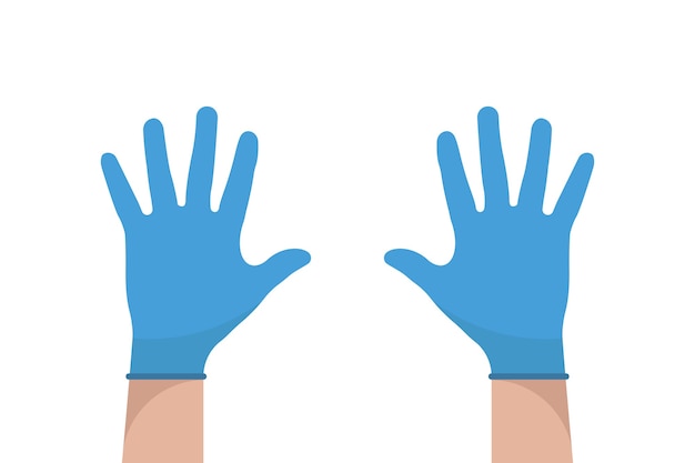 Hand with gloves. Latex gloves vector. Precaution icon. Medical equipment flat design. Health care.