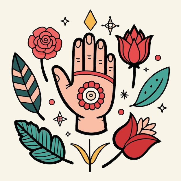 Vector handdrawn beautiful simple tattoos artistic floral design