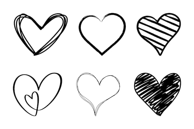 handdrawn black line heart set Valente Day