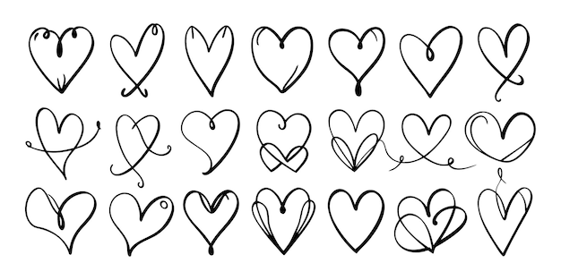 handdrawn black line heart set Valente Day