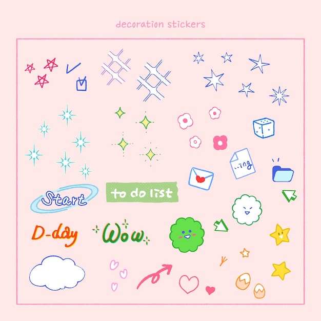 Vector handdrawn diary decoration sticker set