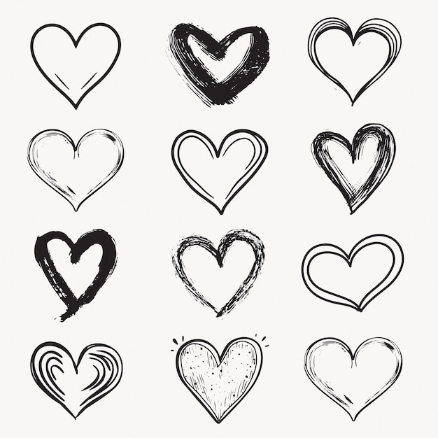 Vector handdrawn heart shapes collection set