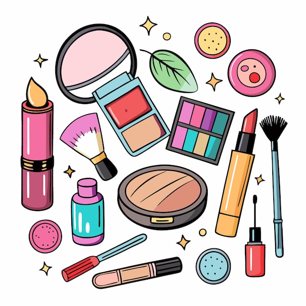 Vector handdrawn makeup elements for beauty and cosmetics