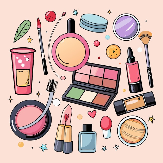 Vector handdrawn makeup elements for beauty and cosmetics