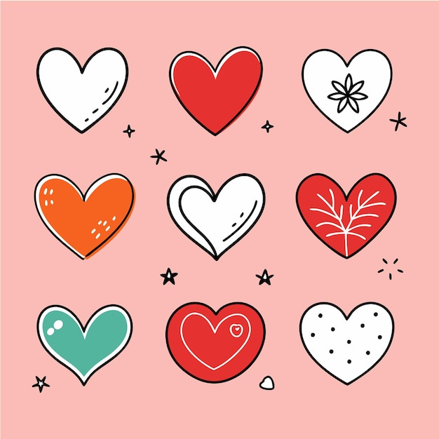 Vector handdrawn vector heart shape collection