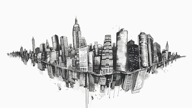 Vector handdrawn vector illustration of a bustling big city at night