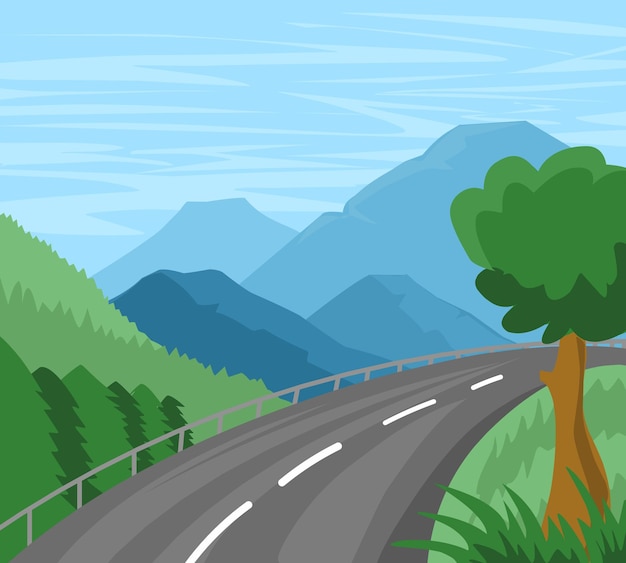 Vector handrawn roads forests and mountains nature landscape illustration