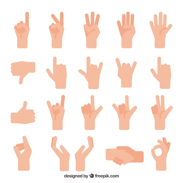 Hands collection with different poses in hand drawn style