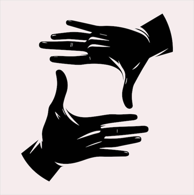 Vector hands framing vector silhouette on a white background