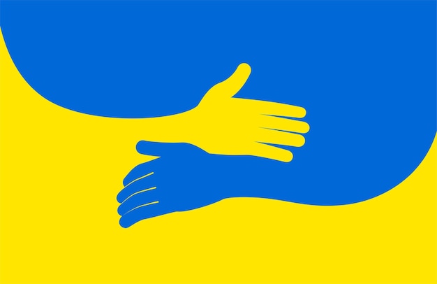 hands hug against the background of the flag of Ukraine