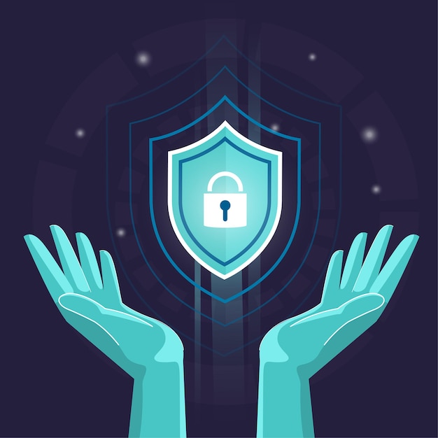 Hands Security and anti-virus protection , cyber data security online, Global data security, personal data security, Internet Rendering flat illustration