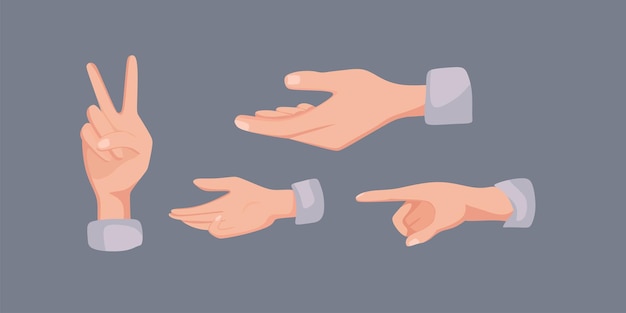 Hands with different gestures. Gesturing. Vector cartoon illustration.