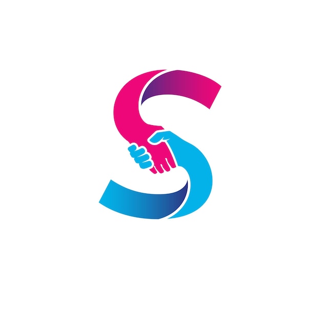 Handshake logo isolated on letter S alphabet Business partnership and union logo design