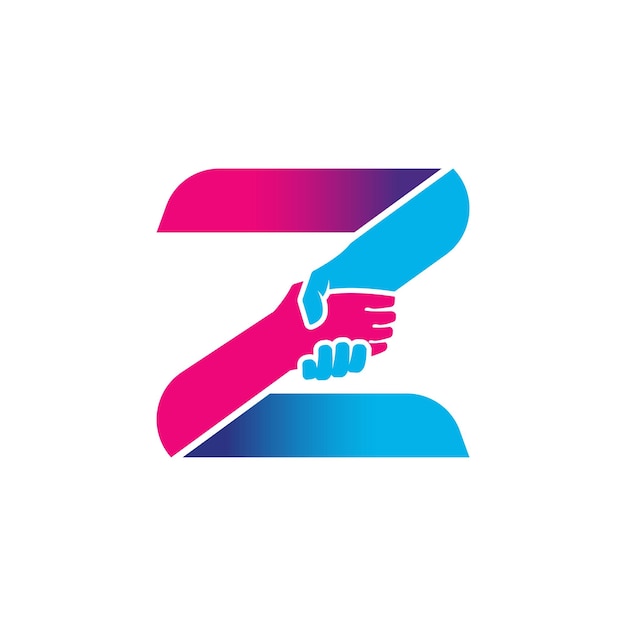 Handshake logo isolated on letter Z alphabet Business partnership and union logo design