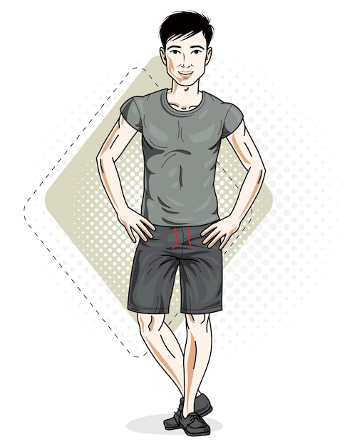 Vector handsome hairless young man poses on modern background. vector illustration of male. lifestyle theme clipart.