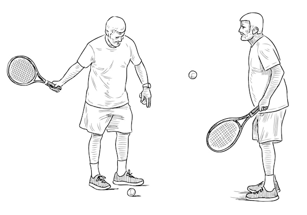 Handtekening van twee oudere mannen die tennis spelen